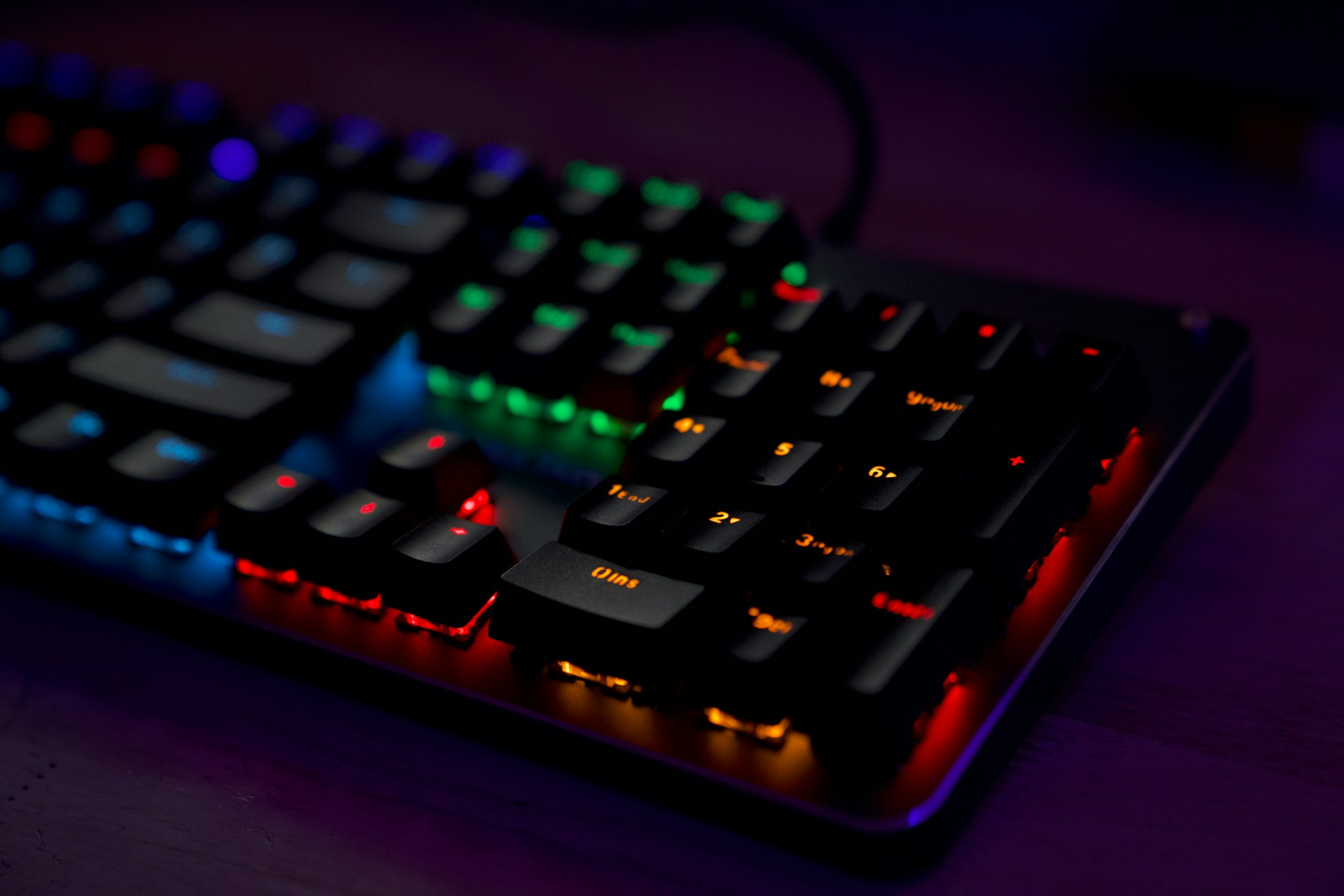 A computer keyboard with RGB backlight