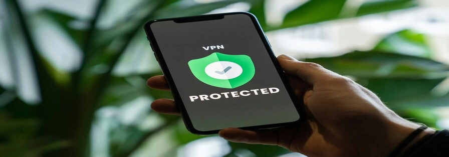 Picture of mobilephone with VPN Protected displayed on the screen